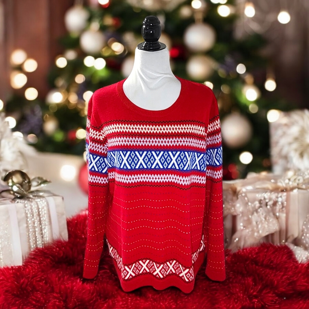 Talbots Fair Isle Red Cotton And Cashmere Blend Womens Size XL Christmas Sweater